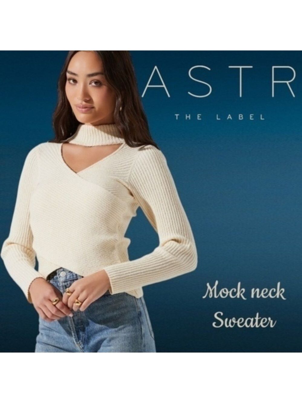 ASTR THE LABEL Mock Neck Cross Front Long Sleeve Sweater in Cream NWT/XL - Picture 1 of 14